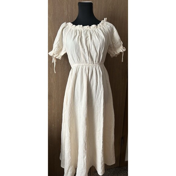 Scarlet Darkness NWT W’s S Seersucker Cotton Apricot Off Shoulder Pocket Dress - Picture 8 of 10